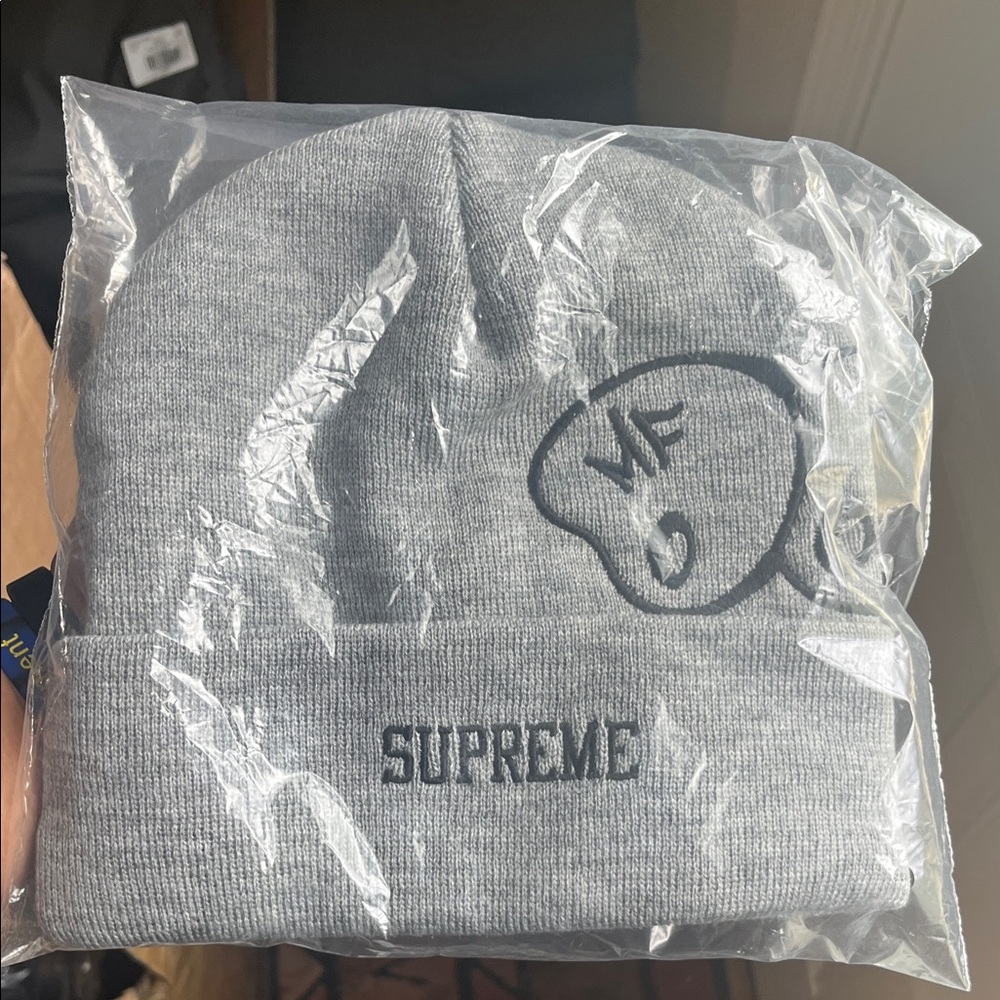 Supreme Gray Embroidered Cuffed Beanie